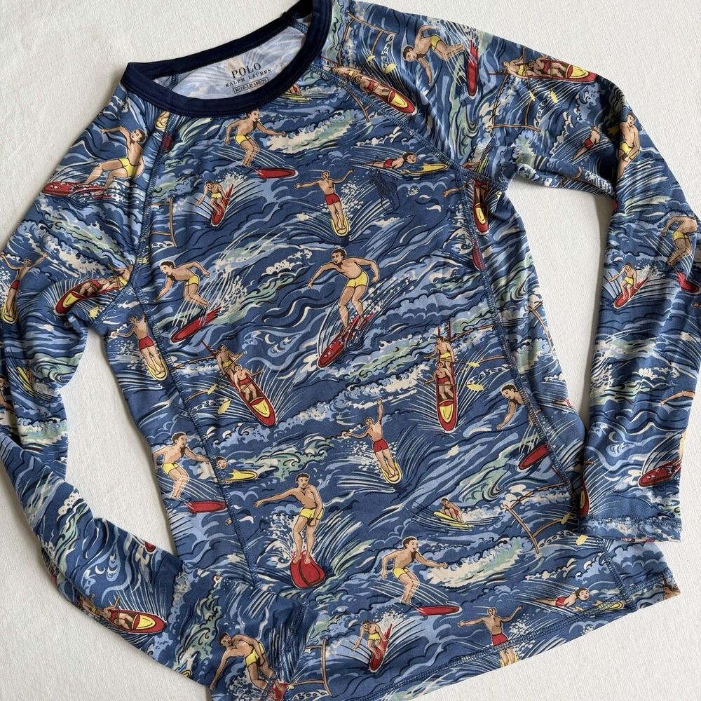Polo Ralph Lauren Boys M 10/12 Performance Rash Guard Shirt All Over Surfer
